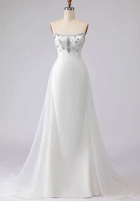 Zapaka Women's A-Line Beaded Satin Wedding Dress