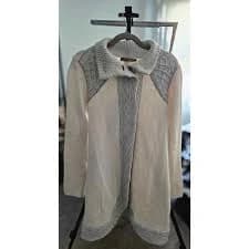 prAna Gray & Cream Knit Long Cardigan Sweater Coat – Size S