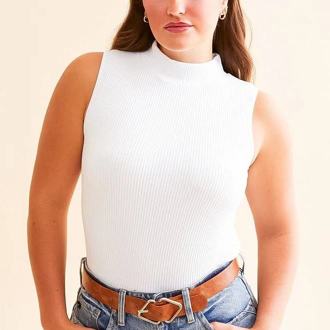 BKE Core Women's Rayon Mock Neck Tank Top with Buckle
