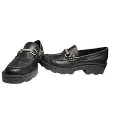 BORN Women's Horsebit Y2K Chunky Goth/Punk Lug Sole Black Leather Loafer Sz 6.5