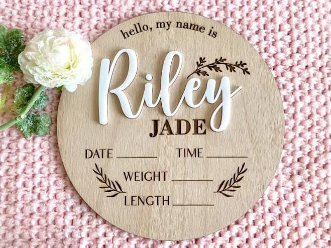 Baby Announcement Sign & Custom Name, Personalized Wooden Birth Stats Plaque, Engraved Newborn Hospital Signage
