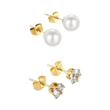14K Gold Plated 925 Sterling Silver Freshwater Cultured Pearl Stud Earrings