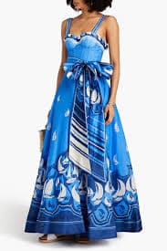 ZIMMERMANN Belted Printed Linen And Silk Maxi Dress | endource