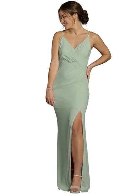 David's Bridal Edit Chiffon Cowl Back V-Neck Sheath Dress
