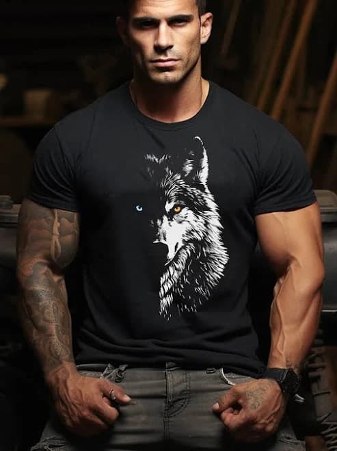 3D Wolf Print T-Shirt