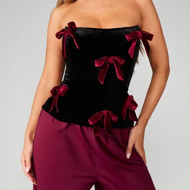 Missguided Velvet Corset Top with Bow Details