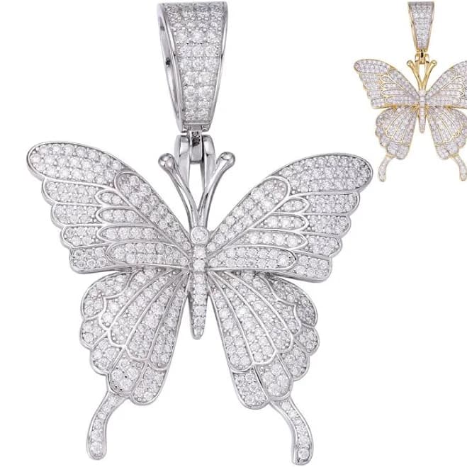 14K Gold Vermeil Butterfly Iced Out CZ Stone Pendant