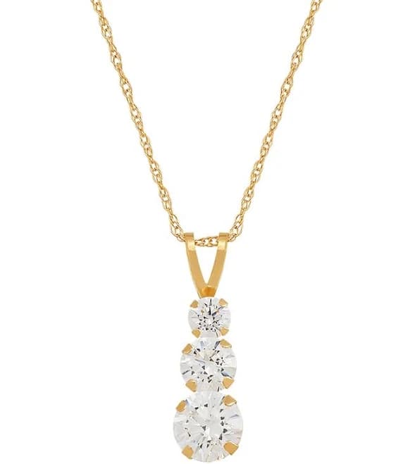 Macy's 14K Yellow Gold Cubic Zirconia Three Stone Pendant Necklace