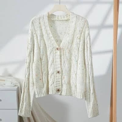 Women's Speckled Cable Knit Button-Up Cardigan