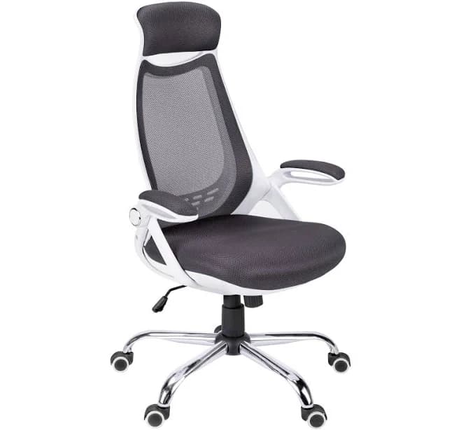 Ergonomic Grey Mesh Office Chair with Flip-Up Armrests, Adjustable Height, Tilt Control