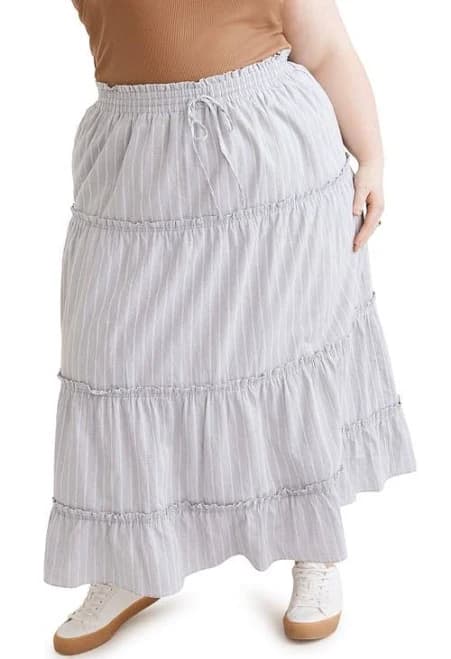Madewell Striped Ruffle Tiered Maxi Skirt