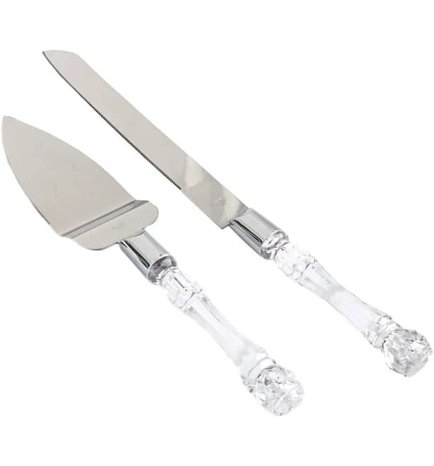 Balsacircle Silver Clear Cake Knife Server Set with Crystal Handles