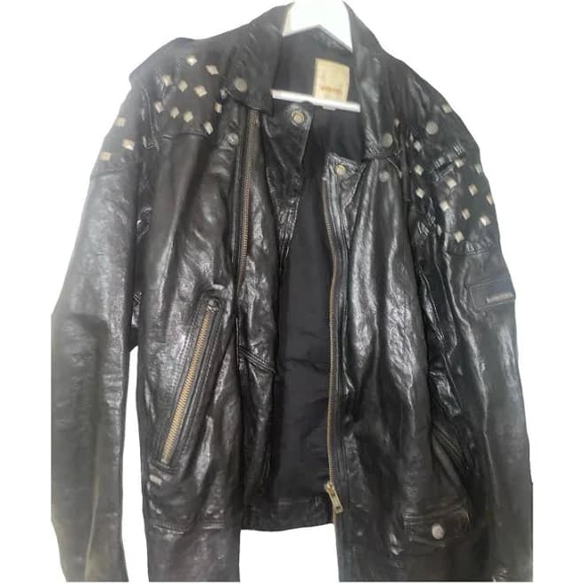 Diesel Men's Black Leather Studded Jacket XL