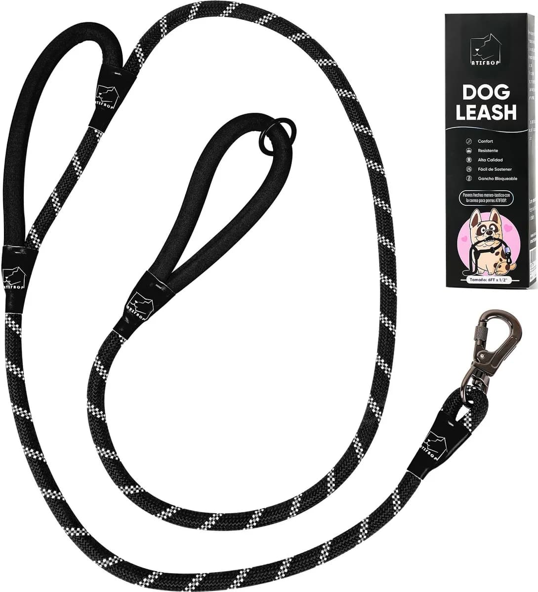 Atifbop Double Handle Reflective Rope Dog Leash