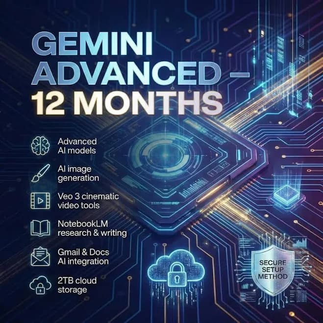 Google Gemini Pro Premium AI Subscription | 1 Year Private Access | Advanced AI Assistant | Veo 3 Video Tools | Digital Service