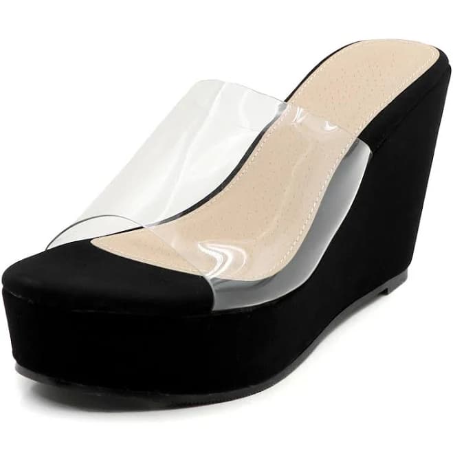 Clear Strap Platform Wedge Slide Sandals
