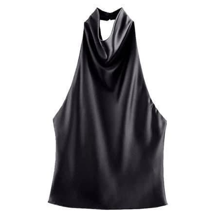 Women's Elegant Satin Tie Back Cowl Neck Sleeveless Silk Backless Tank Top