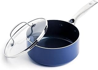 Nonstick 2QT Saucepan with Lid, Non Toxic PFAS-Free Diamond Ceramic, Dishwasher & Oven Safe, Metal Utensil Safe Pot, Stay Cool Handle, Chef Pan, Glass Lid, Blue