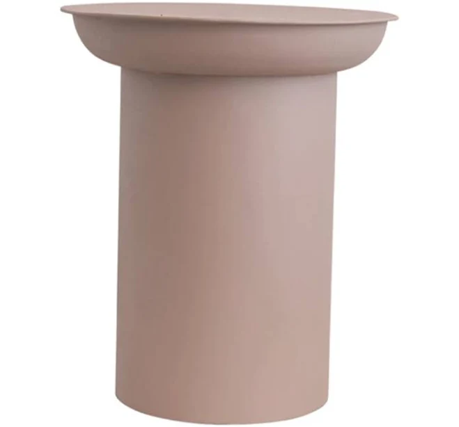 Matte-Finish Metal Drum Side Table - Blush Pink