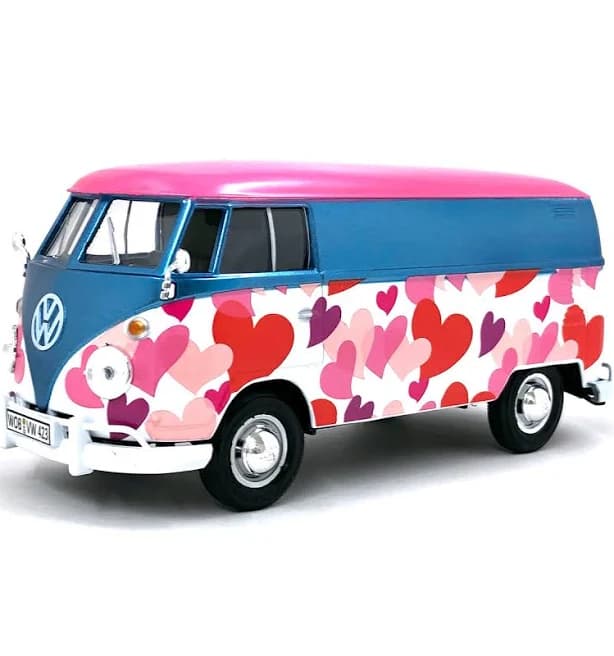 1962 Volkswagen T1 Type 2 Van 1:24 Scale Diecast w/ Hearts by Motor Max (No Box)