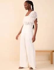Off-White Linen Wide-Leg Pants