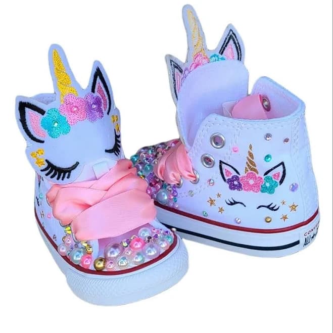 Custom Unicorn Converse Unicorn Shoes For Girls Personalized Unicorn Converse Pastel Bling Unicorn Sneakers Light Pastel Pearls and Crystals