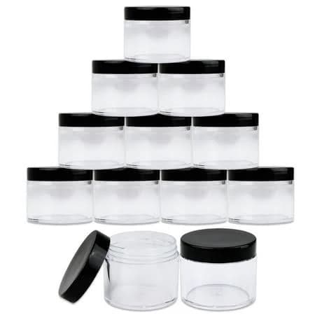 Beauticom 60 Grams/60 ml (2 oz) Round Clear Leak Proof Plastic Container Jars with Black