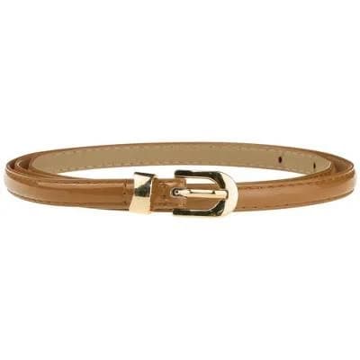 Women's Skinny PU Leather Waist Belt with Gold Metal Buckle