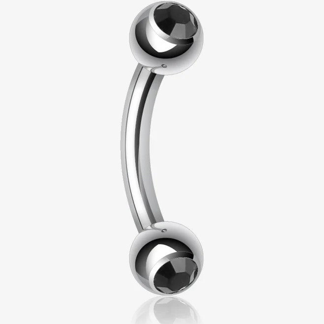 Double Gem Ball Curved Barbell Eyebrow Ring