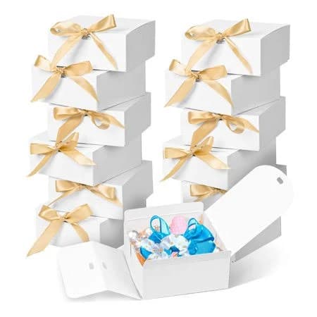 Dechisy Small White Gift Boxes with Lids and Ribbons