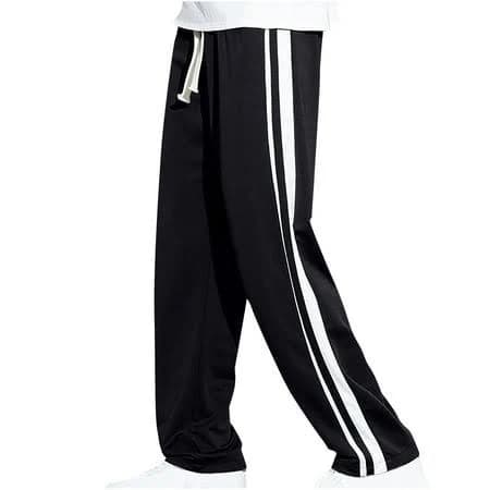 Hoomeumy Men's Straight Leg Sweatpants with Two Side White Stripes Baggy Hip Hop Long Pants with Pockets Drawstring Closure Sports Trousers