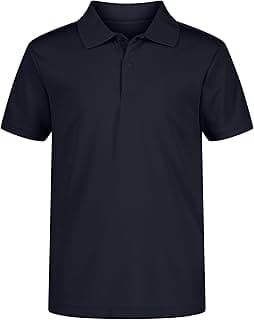 Boys' School Uniform Short Sleeve Polo Shirt, Button Closure, Moisture Wicking Performance Material