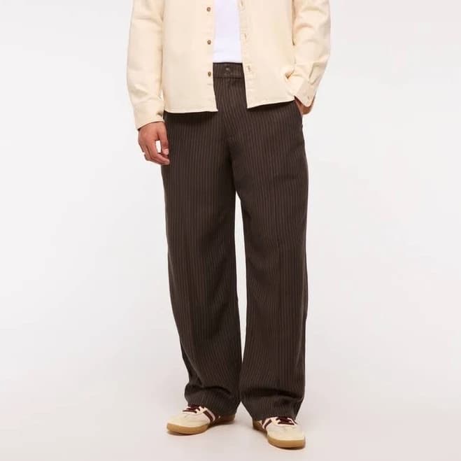 Abercrombie & Fitch Men's Baggy Tailored Linen-Blend Trousers