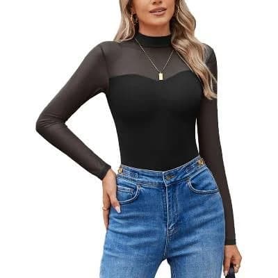 Avidlove Women's Mock Neck Sheer Mesh Bodysuit