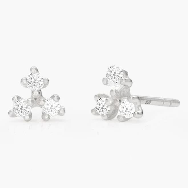 Triple Cubic Zirconia Flower Studs in Silver