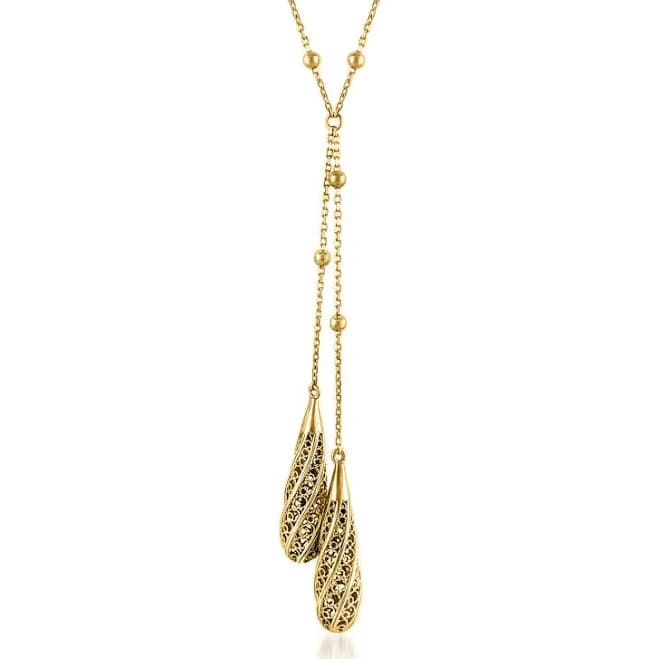 18kt Gold Over Sterling Filigree Teardrop Y-Necklace