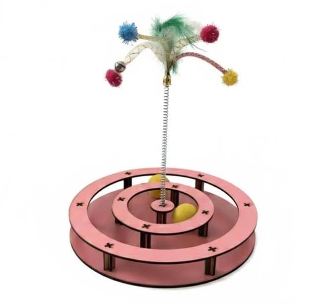 Interactive Cat Toy with Spring Feather and Ball Track
