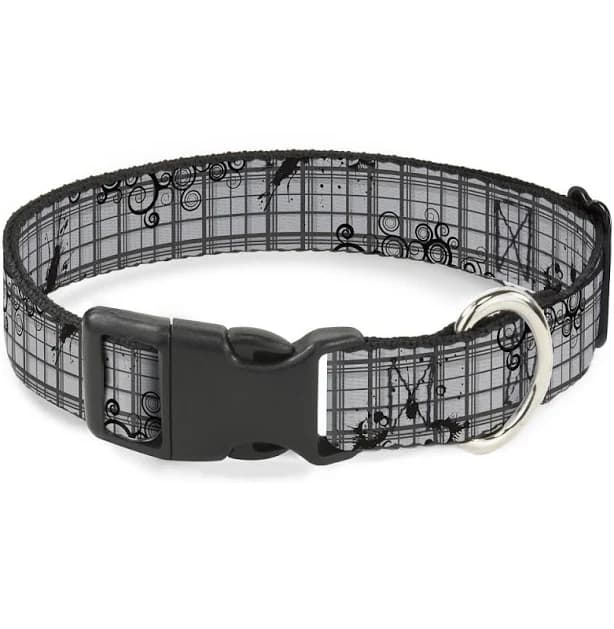 Buckle-Down Plastic Clip Collar Plaid Curls Gray Wide