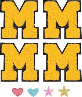 PATIKIL Iron On Letter Patch, 4 Pack 2.75 Inch Iron-on Chenille Letter Patches Alphabet Stickers for Team Costume Decoration Clothes Hat Jeans Bag DIY, Yellow, M