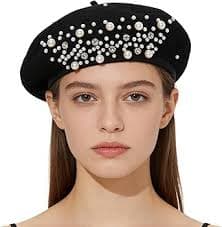 Amazon.com: PURFANREE Sombrero de boina francesa de lana con cuentas de perlas y diamantes de imitación para mujeres y niñas, Negro - : Ropa, Zapatos y Joyería
