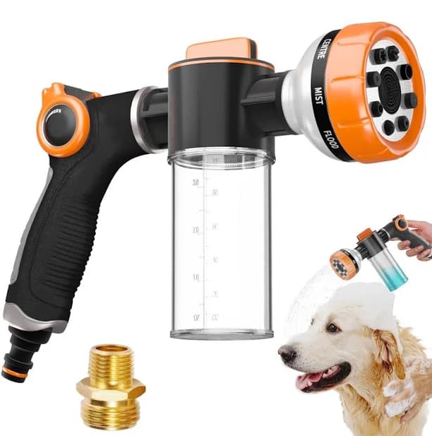Ganciu Dog Shower Attachment,Upgrade 8-in-1 Mode Dog Washing Hose Attachment with 3.5oz 100cc Soap Dispenser, Replacement Hose Adapter for Pet Washing