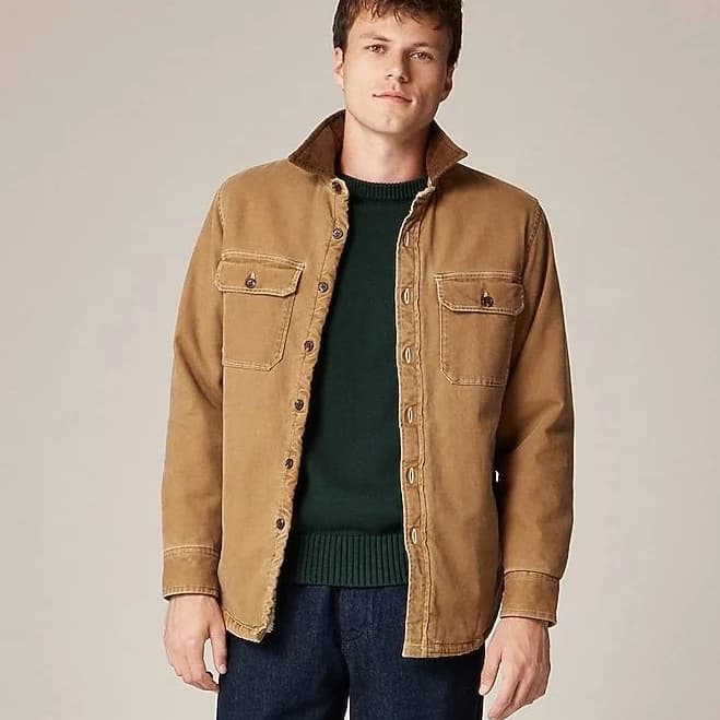 J.Crew Men's Sherpa-Lined Duck Canvas Shirt-Jacket