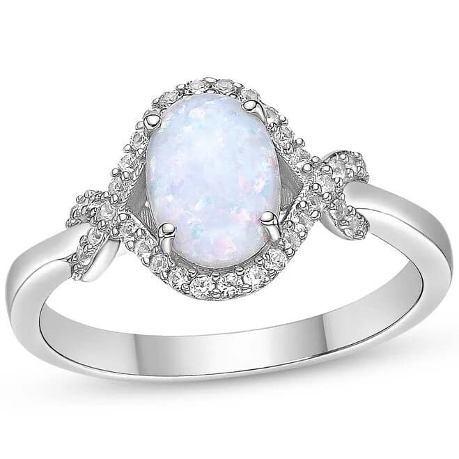 Sterling Silver Oval-Cut Lab-Created Opal and Sapphire Ring