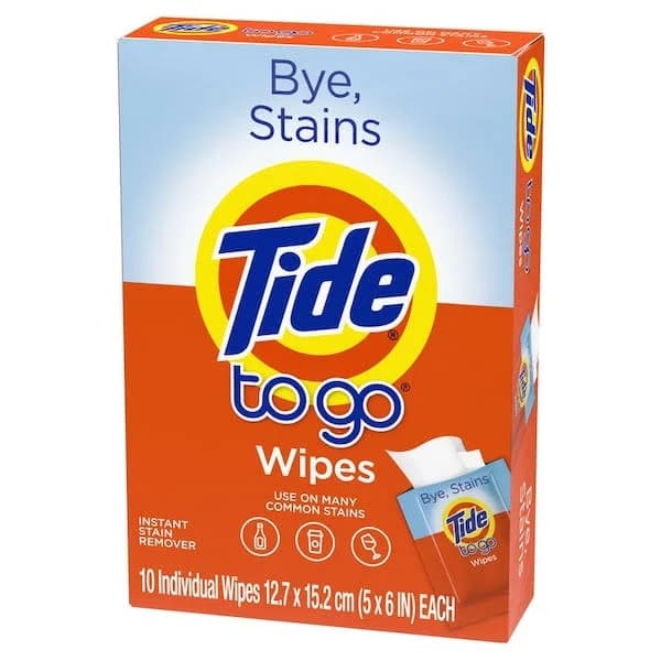 To Go Stain Remover Wipes for Clothes, Instant Laundry Travel Stain & Spot Remover, 3 Pack, (30 Wipes Total)