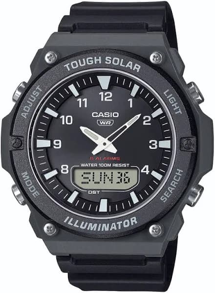 50mm Men's CASIO Analog-Digital Watch with a Black Dial and Black Strap