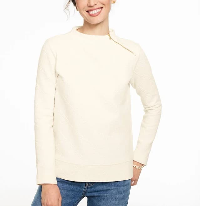 Women's talbots Cable Knit Funnel Neck Zip Pullover Sweater