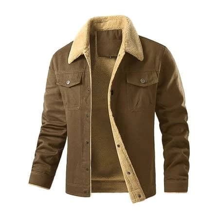 Zaitun Men's Sherpa-Lined Cotton Trucker Jacket with Flap Pockets