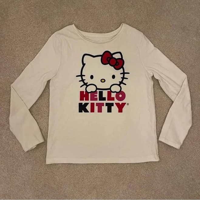 Hello Kitty Long Sleeve Shirt Girls Size 8 Red Bow Pink Black White Cat - Kids | Color: Red/Pink/Black | Size: 8