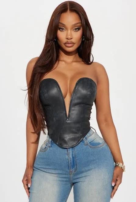 Fashion Nova Cropped Faux Leather Corset