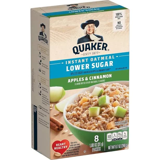 Quaker Instant Oatmeal Apples & Cinnamon Lower Sugar 8 Count
